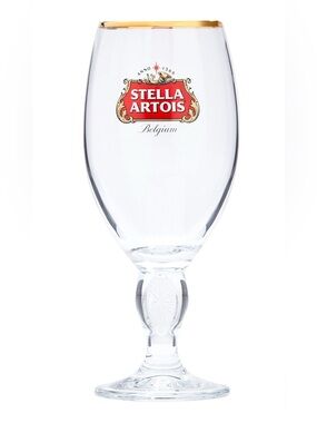 Stella Artois Set of 2 Traditional Gold Rimmed Chalice Beer Glasses - NIB